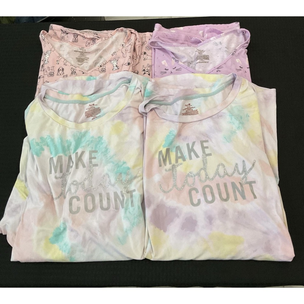 Secret Treasures Sleepshirts Womens 2X Lot Of 4 Dog Bunny Tie Dye Graphic Quote